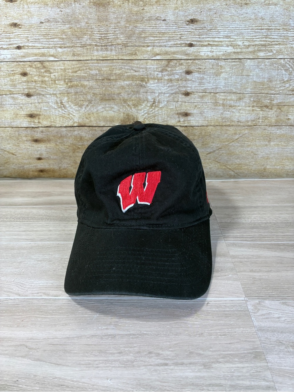 Adidas Black Baseball Hat with Red Wisconsin 'W' Logo